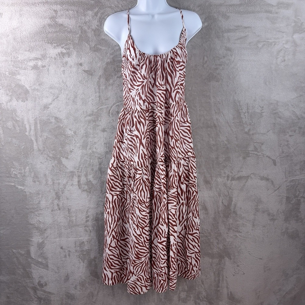 Tanya Taylor Ryder Dress Womens Size Large Brown White Zebra Print‎ Swim Cover